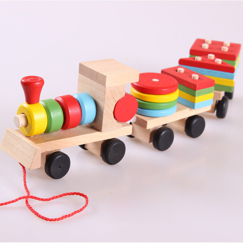 Wooden Train Three-Section Tractor Toy Children'S Intelligence Puzzle Toys Educational Toys