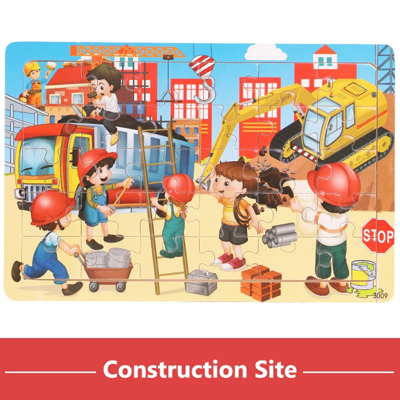New 30 Pieces Wooden 3D Puzzles Cartoon Animal Jigsaw Puzzle Board Game Preschool Montessori Educational Toys for Children