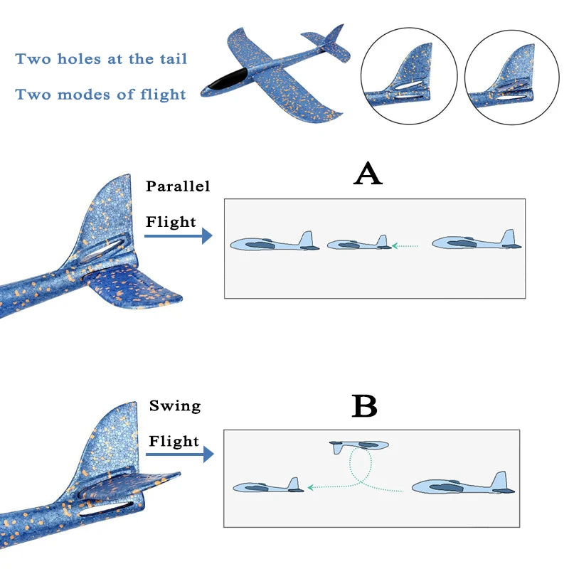 48Cm Large EVA Foam Aircraft Toy Hand Throw Flight Glider Aircraft Airplane DIY Model Toy Throwing Roundabout Airplane Kid Gifts