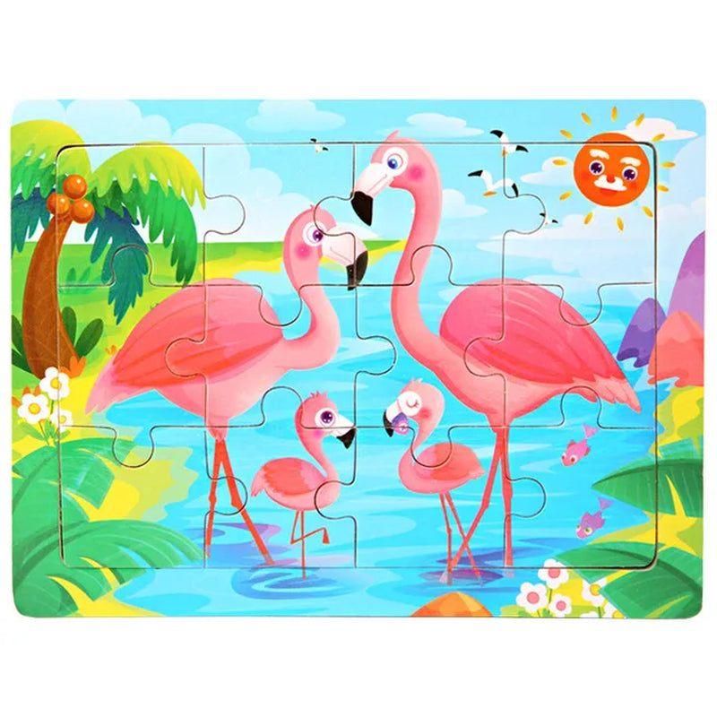 New 30 Pieces Wooden 3D Puzzles Cartoon Animal Jigsaw Puzzle Board Game Preschool Montessori Educational Toys for Children