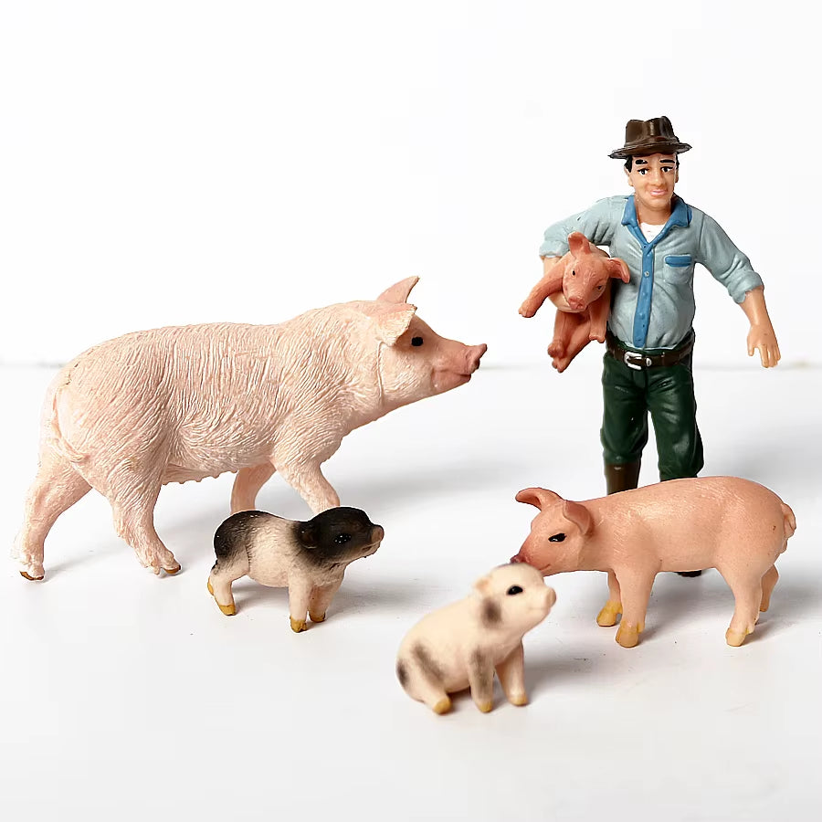 Simulated Wild Boar Pig Model Farm Animal Pig Family Set Figurines Action Figure Educational Toys for Kids Home Decor