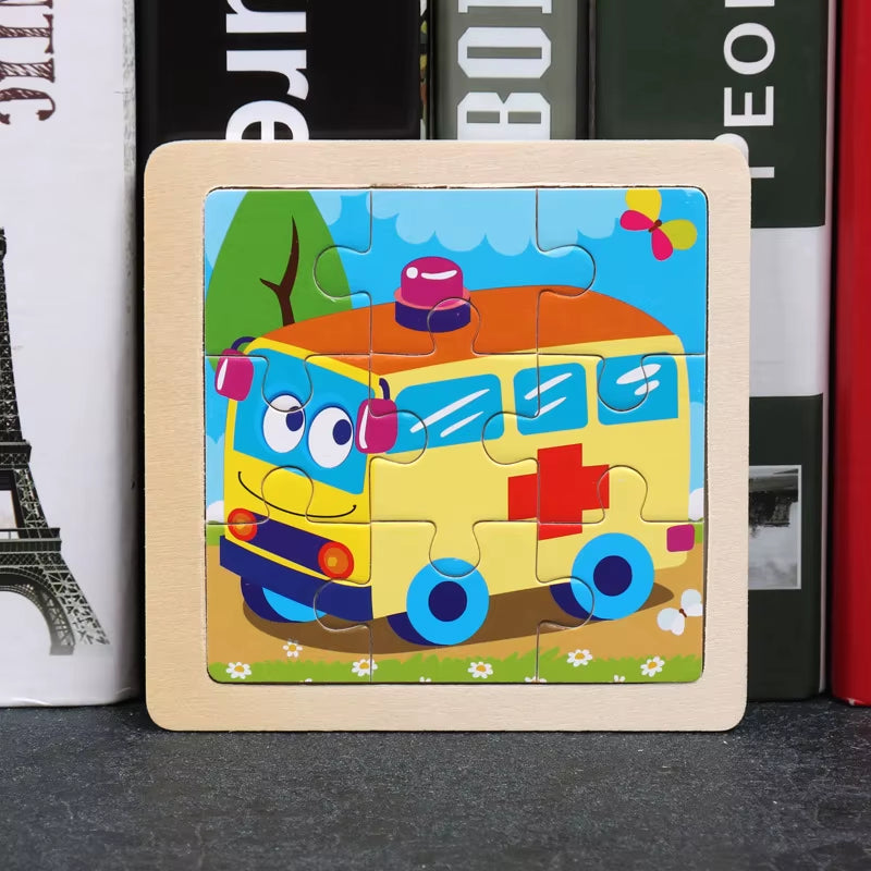 9Pcs Small Size Wooden Puzzle Montessori Toys for Baby Jigsaw 3D Puzzle Board Game Educational Toys for Children Gift