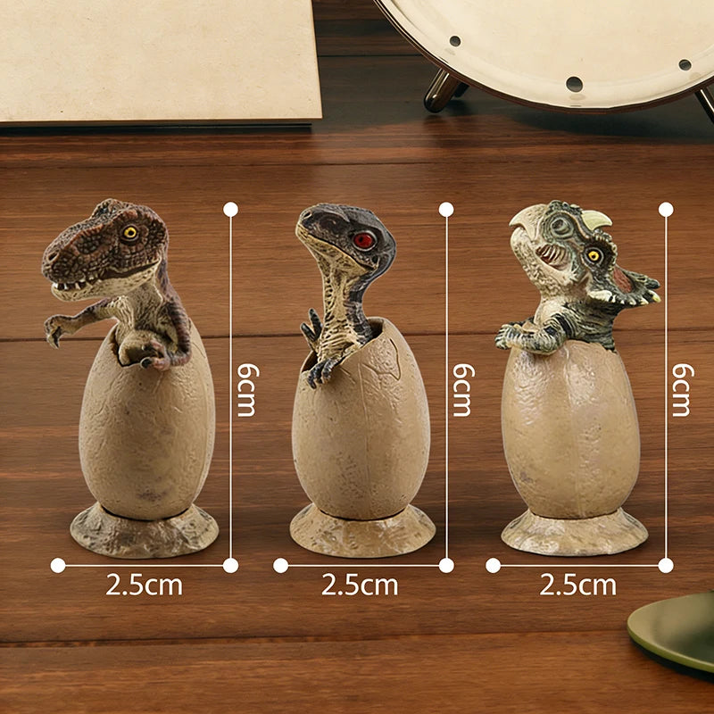 3PCS Hatching Dinosaur Eggs Tyrannosaurus Rex Triceratops Raptor Figurine Set Animal Collectible Decor Mini Model Toys Kids Gift