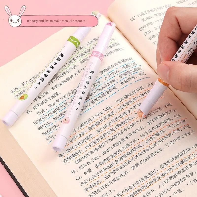 6Pcs/Set Kawaii Flowers Line Shaped Highlighter Pens Roller Tip Curve Liner Marker for Writing Journaling Drawing Stationery