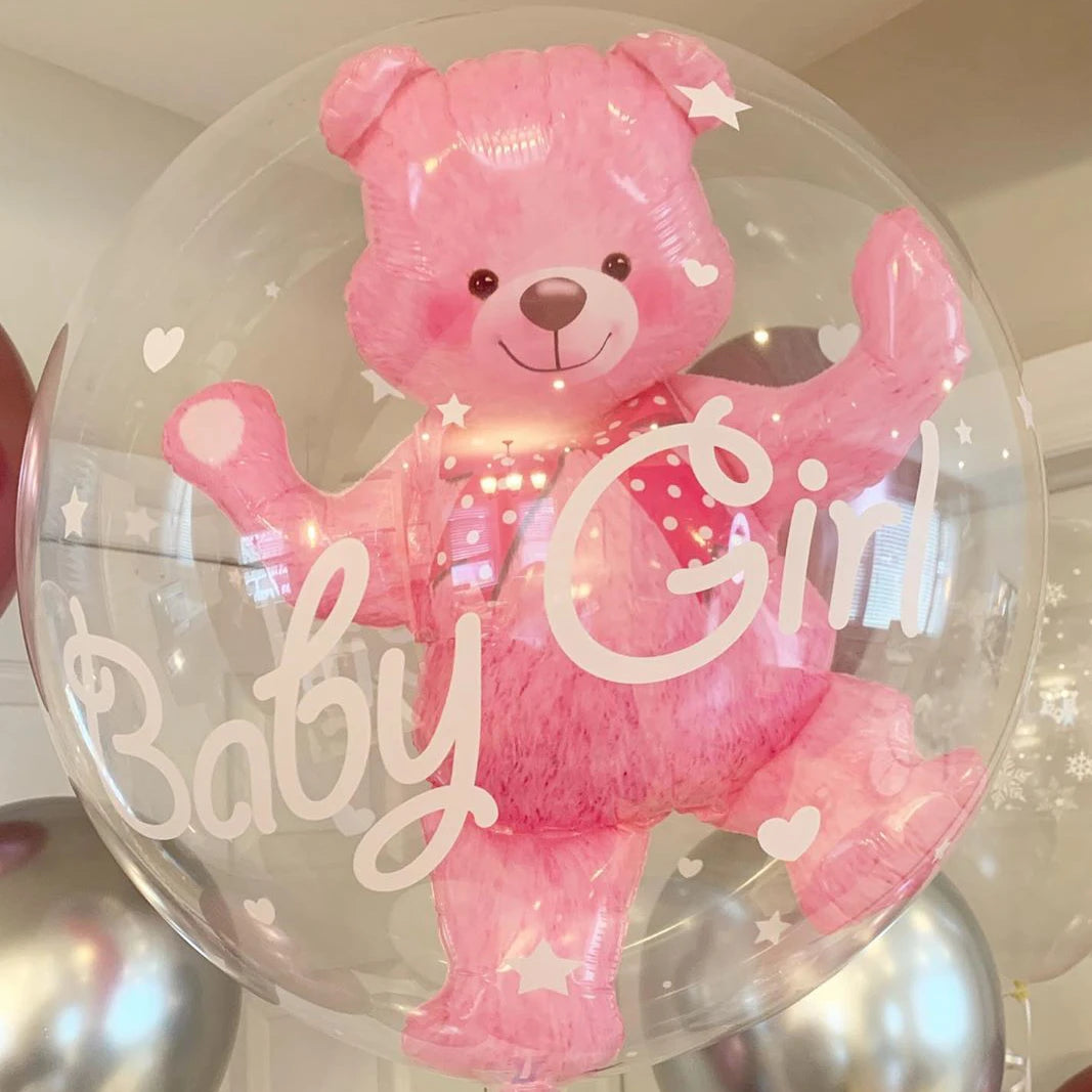 4D Transparent Baby Girl/Boy Bear Bubble Ball Birthday Party Blue/Pink Balloon Baby Shower Gender Reveal Decor DIY Gift Supplies