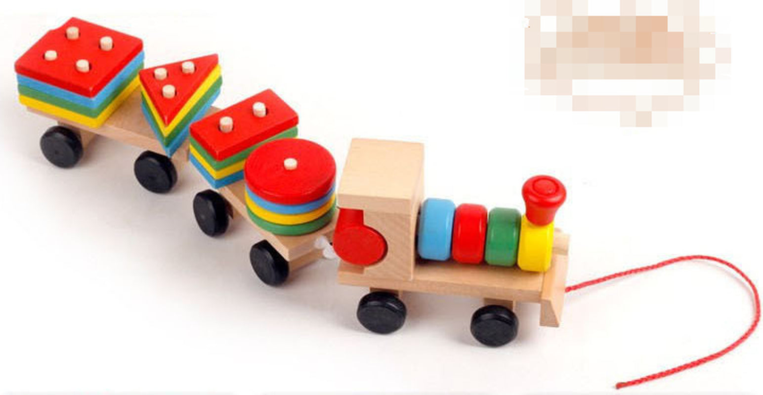 Wooden Train Three-Section Tractor Toy Children'S Intelligence Puzzle Toys Educational Toys