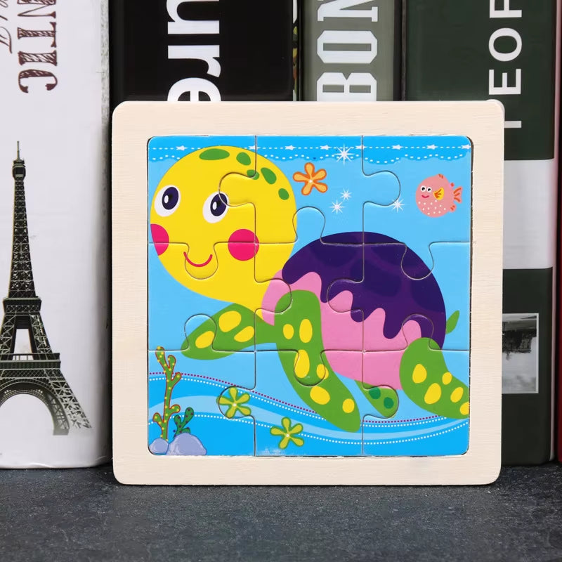 9Pcs Small Size Wooden Puzzle Montessori Toys for Baby Jigsaw 3D Puzzle Board Game Educational Toys for Children Gift