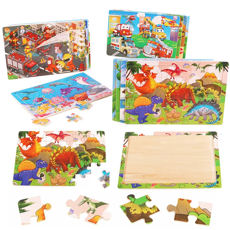 New 30 Pieces Wooden 3D Puzzles Cartoon Animal Jigsaw Puzzle Board Game Preschool Montessori Educational Toys for Children