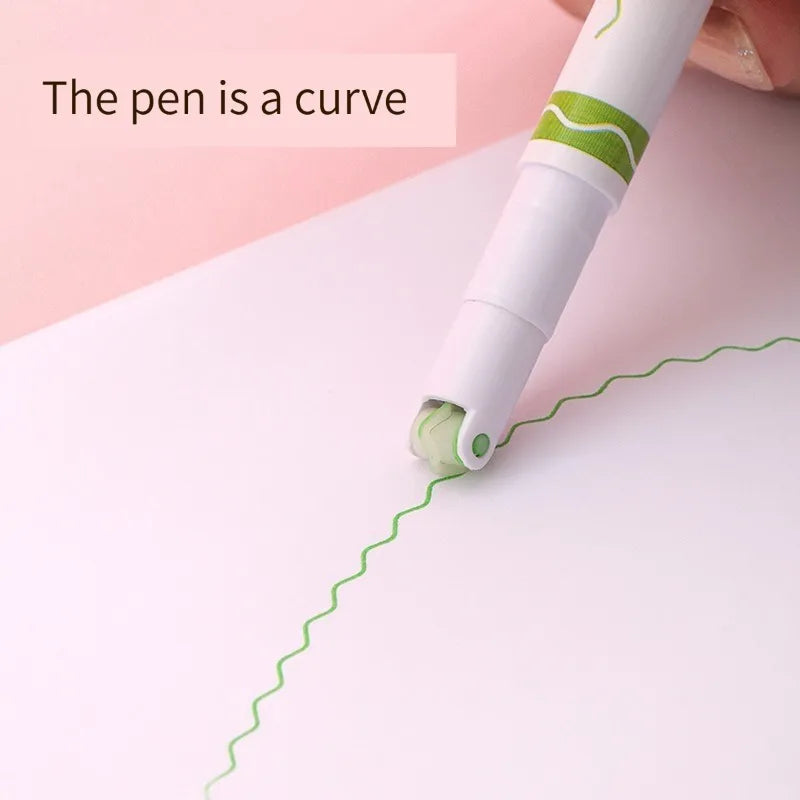 6Pcs/Set Kawaii Flowers Line Shaped Highlighter Pens Roller Tip Curve Liner Marker for Writing Journaling Drawing Stationery