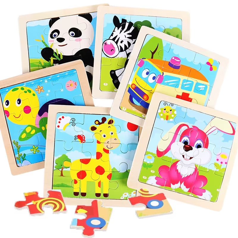 9Pcs Small Size Wooden Puzzle Montessori Toys for Baby Jigsaw 3D Puzzle Board Game Educational Toys for Children Gift
